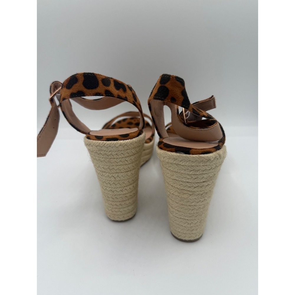 VICKI! Womens Leopard Print Espadrille Wedge Sandals Platform Ankle Strap Brown